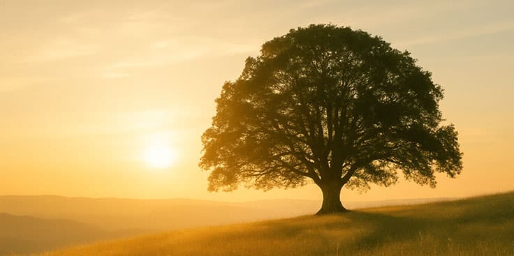 A strong oak tree standing tall in a field