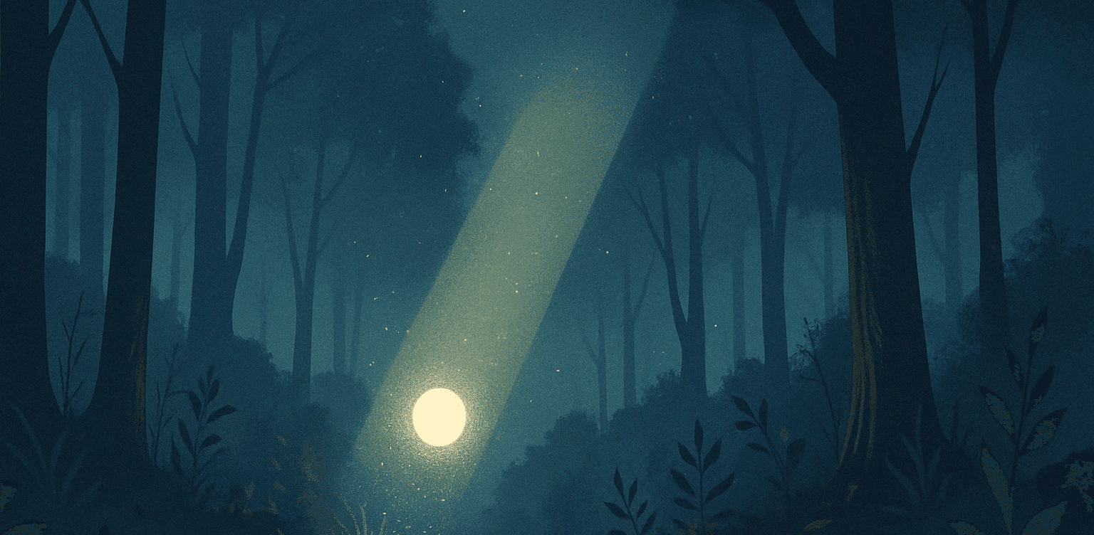 A mysterious glowing light appearing in a quiet forest