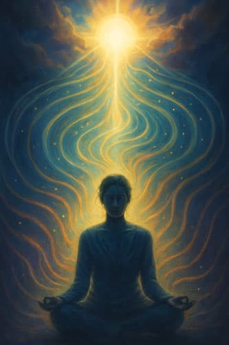 Person meditating with light streaming from above